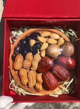 工艺品小叶花生 大瓜子厂家红木红枣木制年货黄杨崖柏果盘批发