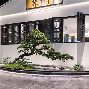 新中式仿真迎客松室内造景饰景观罗植汉松假装松树绿角橱窗仿真松