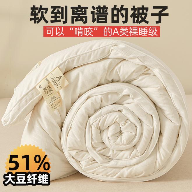 A类原棉酒店51%大豆纤维冬季厚被子春秋单人纯棉四季款被芯可机洗