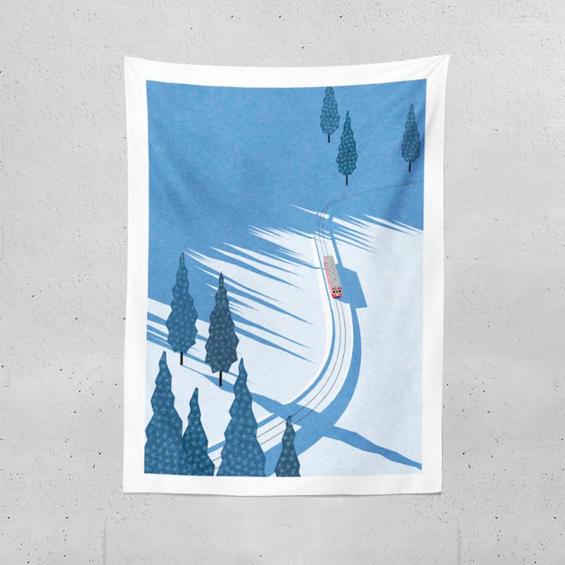 雪国列车 韩国插画师艺术ins挂布 小清新原创北欧挂毯宿舍装饰布