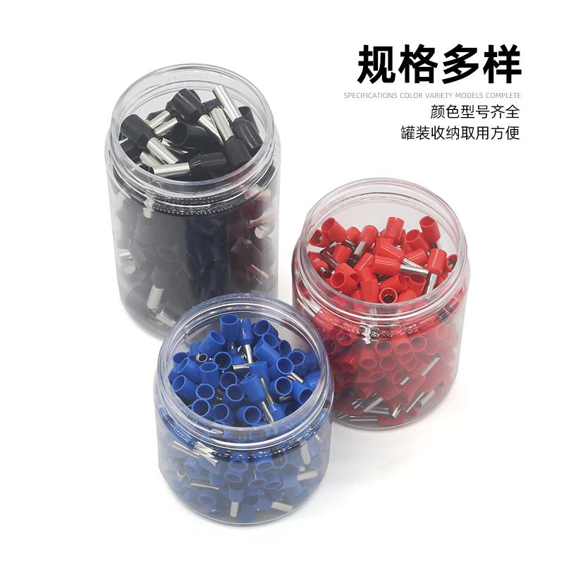 VE管型端子紫铜预绝缘针型端子铜鼻子E2508冷压接线端子便携罐装