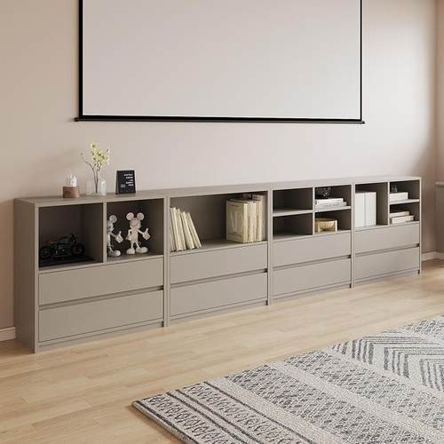 实木白色矮书柜电视柜一体自由组合收纳柜现代简约家用客厅储物w&