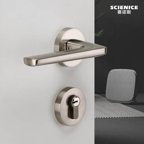 械机SCIENICE房门家锁现室内卧室手柄黑色两件式代简约静音木门把