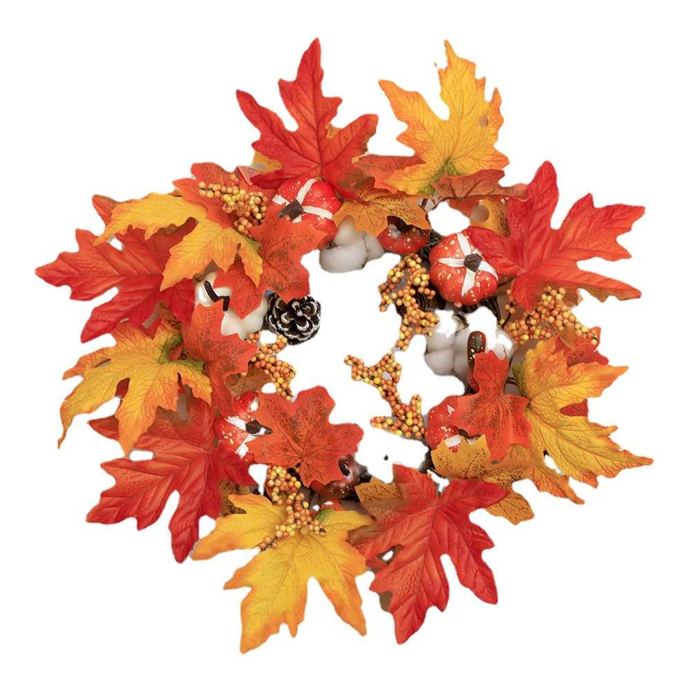 婷芷欧美枫叶南瓜装饰品花环丰收感恩节商场家居壁挂仿真植物门饰