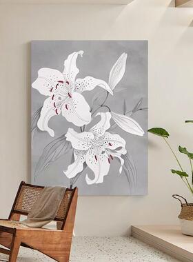 网红.手绘画《双油花逸韵》侘寂奶油风装画纯客厅饰简纯约手工花