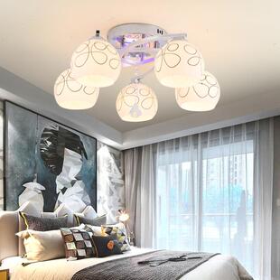 现代简约led房间灯圆形三头五头卧室灯客厅餐厅书房玻璃吊吸顶灯