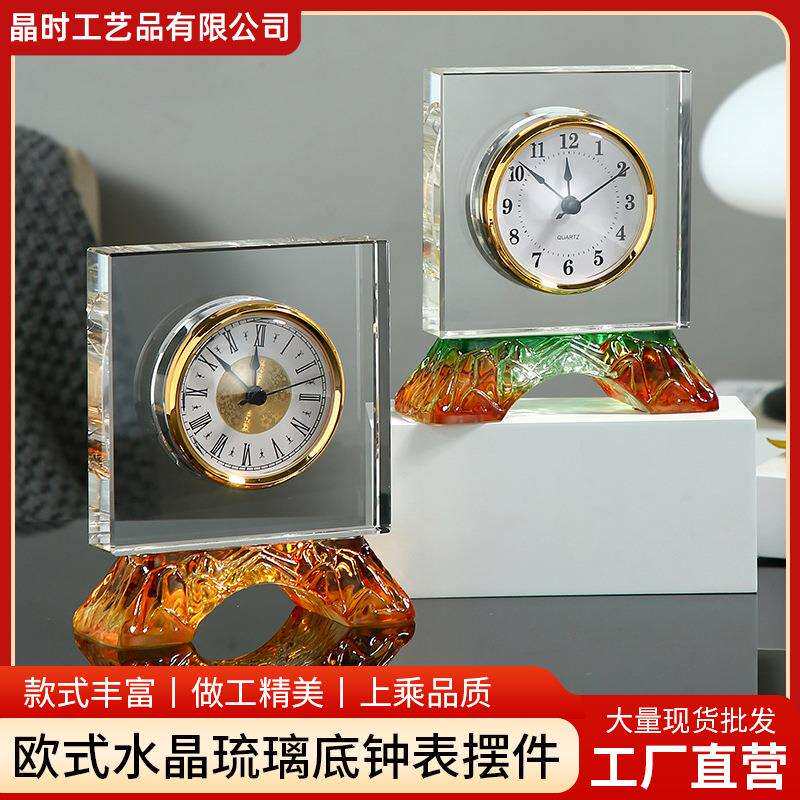 水晶摆件欧式座钟水晶工艺品琉璃摆件商务钟表办公家具桌面装饰品