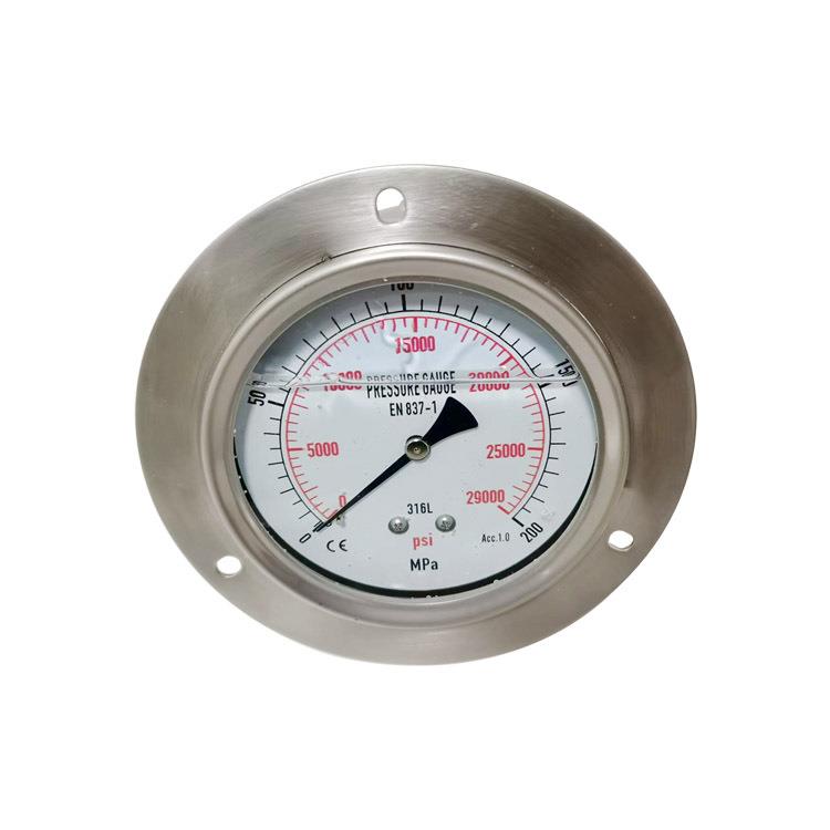 供全钢耐震充油压力表超高压液压表轴向带前边YNBF100ZT200MPa