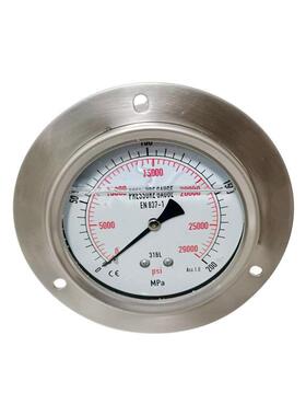 供全钢耐震充油压力表超高压液压表轴向带前边YNBF100ZT200MPa