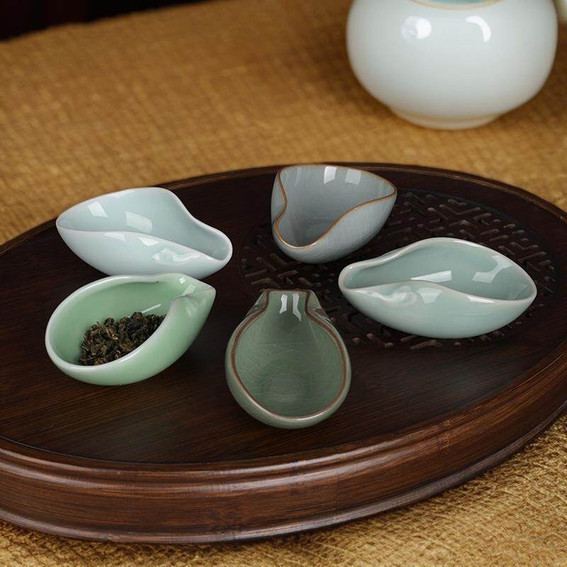 流转千年青瓷赏茶盘茶则分茶器茶勺功夫茶具茶道配件茶荷茶叶托盘