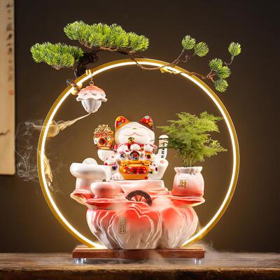 创意财猫水客厅办流公室FFL装饰环循水摆件桌面前台店招铺开业送