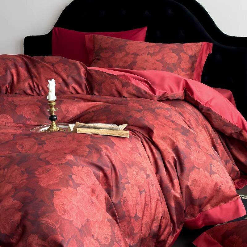 高端婚庆长绒棉贡缎100S床单四件套结婚红色被套裸睡全棉床上用品