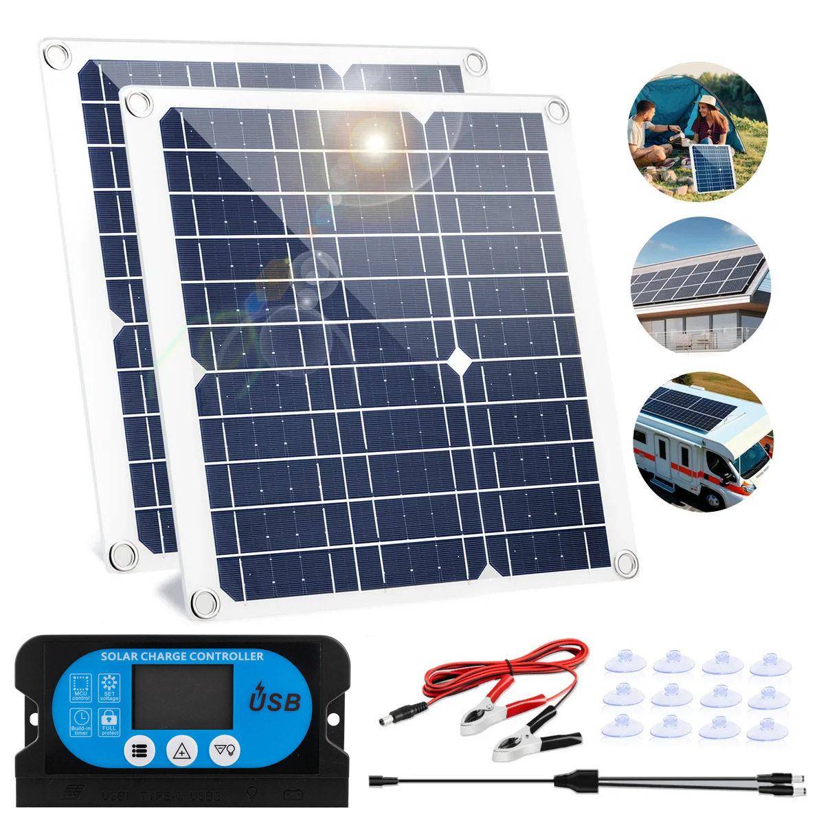 30W 18V柔性太阳能充电板组件 充电套装 充12V电池 可配60A控制器