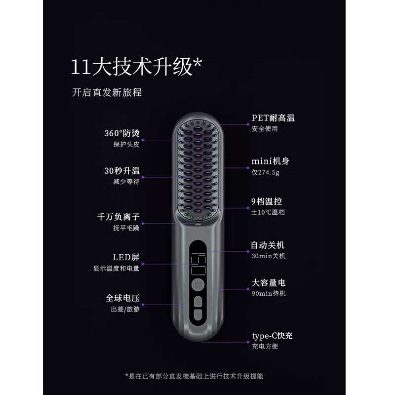 Lowra rouge罗拉无线直发梳负离子不伤发便携电梳子直板夹防静电