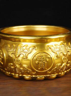 纯铜聚宝盆摆件招财聚财黄铜米缸客厅玄关家居装饰品乔迁开 业送