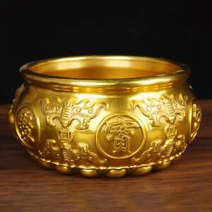 纯铜聚宝盆摆件招财聚财黄铜米缸客厅玄关家居装饰品乔迁开 业送