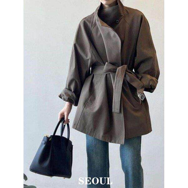 SEOUL喵/立领风衣外套女2026春秋新款小个子咖色短款高级感大衣潮