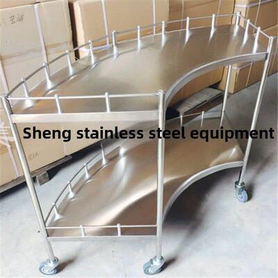 加厚不锈钢医院扇形处置台手术车抢救车半扇形器械台 医院小推车
