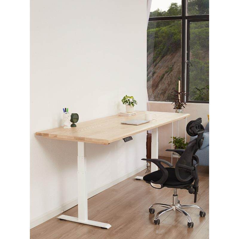 电动升降电脑桌白蜡木书桌多高度调节办公桌实木儿童学习书桌