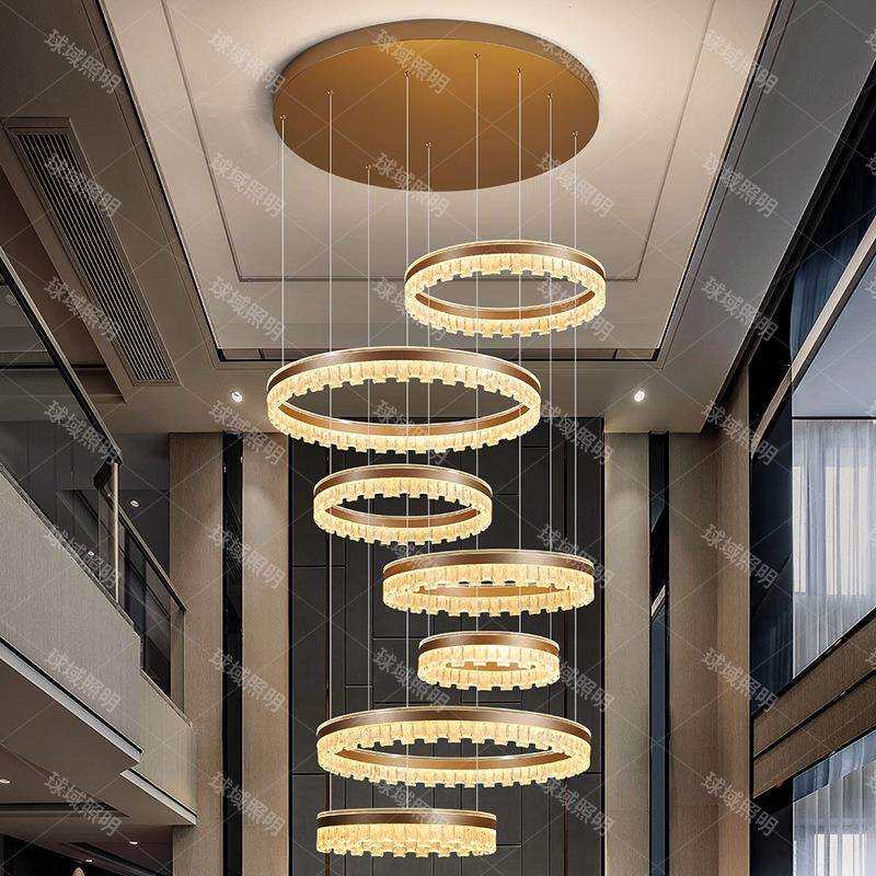 别墅复式楼中空客厅吊灯挑空大厅现代简约轻奢挑高loft公寓楼梯灯