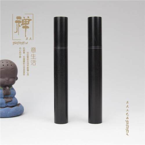 黑木香筒镶9008银质丝拔口嵌银丝简约盘玩木线香管香薰桶香檀线具