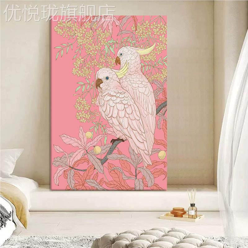 网红色系感绘温馨鹉波普风手粉油画客抽象鹦关装饰画玄高级厅艺术
