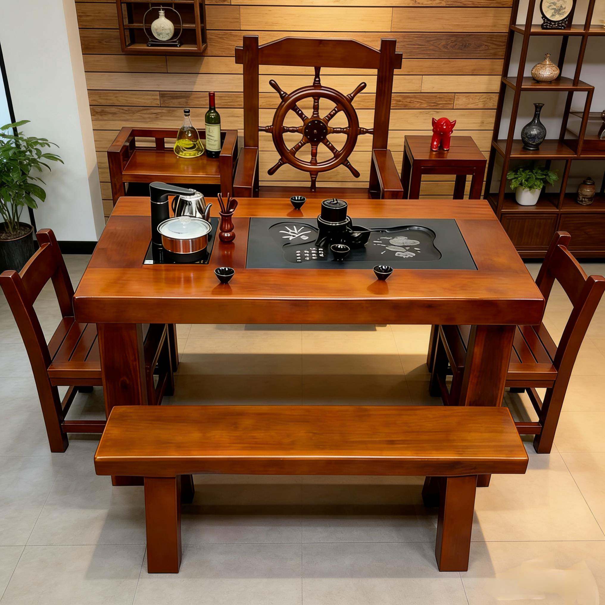 老船木茶桌椅组合沉船木功夫茶几中式泡茶台茶具套装家用茶室一体