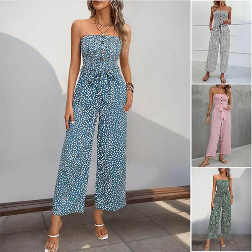 Women's Polka Dot Print Off Shoulder Jumpsuit Casual
