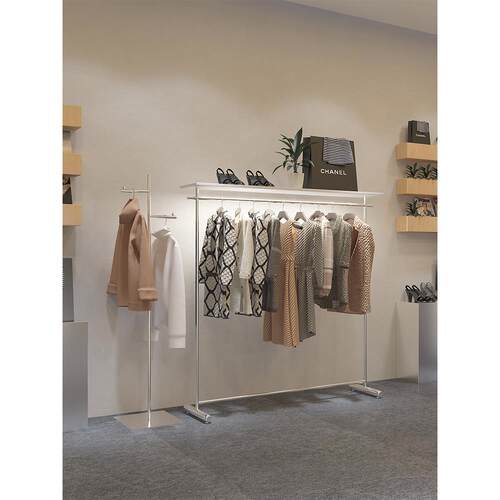 轻型不锈钢服装商店展示架，落地式服装架，女装架，侧挂式简易展