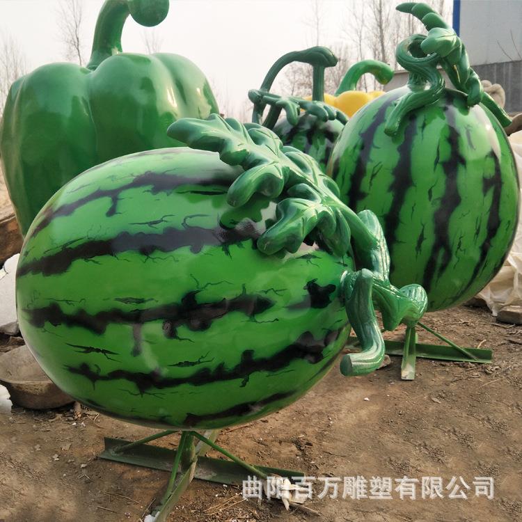 玻璃钢西瓜雕塑水果装饰摆件 农场果园水果蔬菜雕塑现货