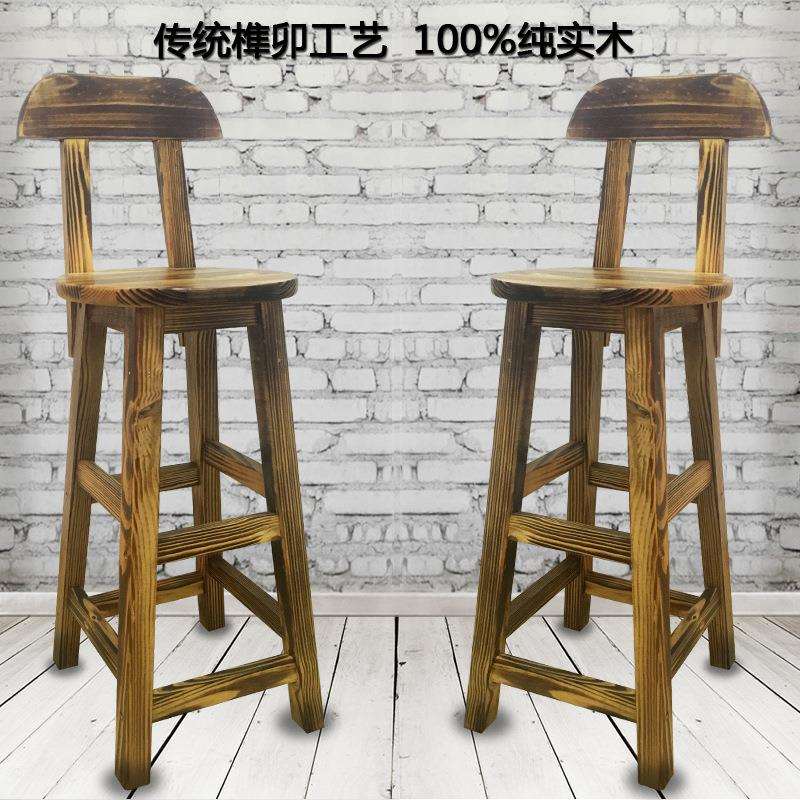 W7实木吧台靠DPL椅高凳脚背凳家用圆凳酒吧吧台子椅子现代简约高
