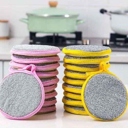 Dual-sided dishwashing sponge, perfect for kitchen cleaning.