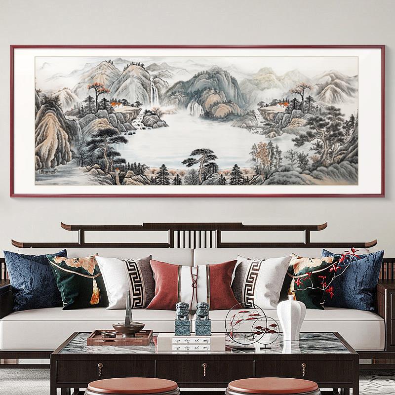 客厅沙发背景墙装饰画办公室墙画聚宝盆会客厅国画新中式靠山画