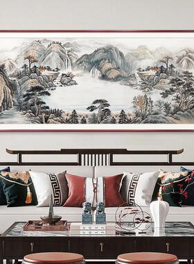 客厅沙发背景墙装饰画办公室墙画聚宝盆会客厅国画新中式靠山画