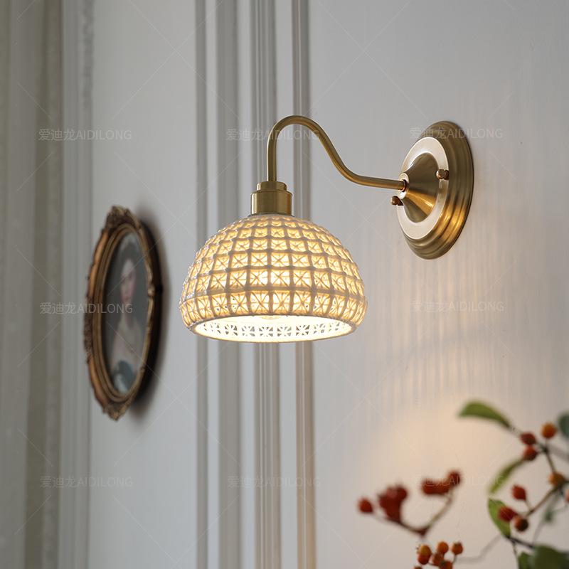 卧室床头壁灯玻璃黄铜北欧日式灯具过道复古民宿文艺美式创意楼梯