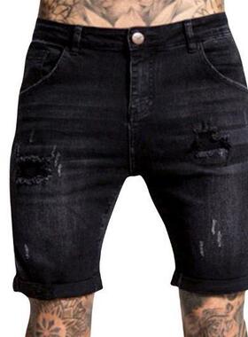 Men's Washed Denim Jean Shorts, Minimalist Street Style Stre