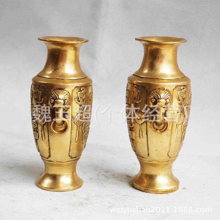 纯铜寿字花瓶摆件一对花瓶家居客厅工艺品祝寿礼品装饰品