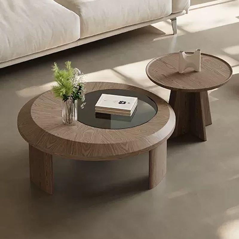 现代简约深木色茶几小户型组合大小圆形北欧轻奢公寓意式客厅家用
