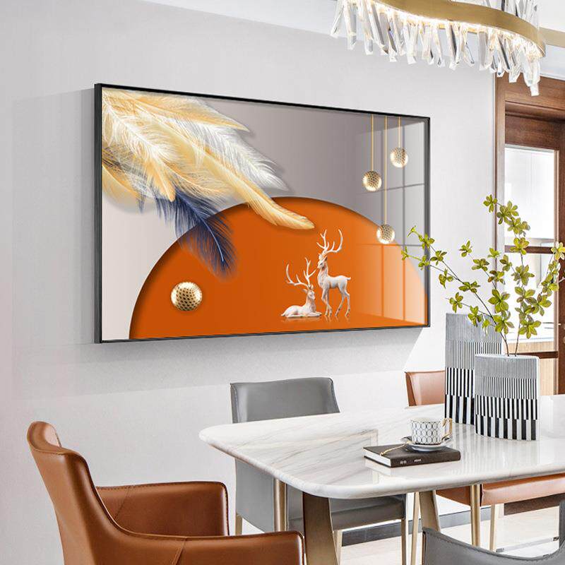 轻奢餐厅装饰画现代简约过道玄关柜墙壁挂画单幅横版歺厅晶瓷挂画