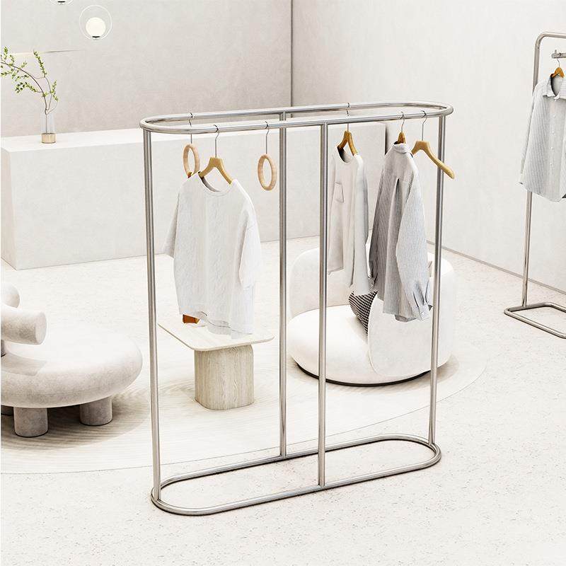 服装店展示架不锈钢拉丝银色挂衣架男女童装店中岛货架落地陈列架