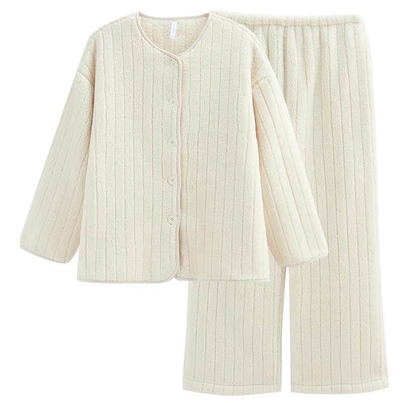 同语秋冬季珊瑚绒情侣睡衣女款圆领时尚大码男家居服套装可外穿