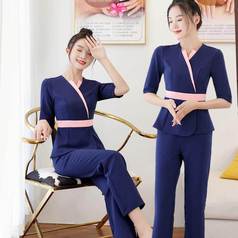 高端美容院美容师工作服女气质套装spa养生馆足浴足疗店技师工服