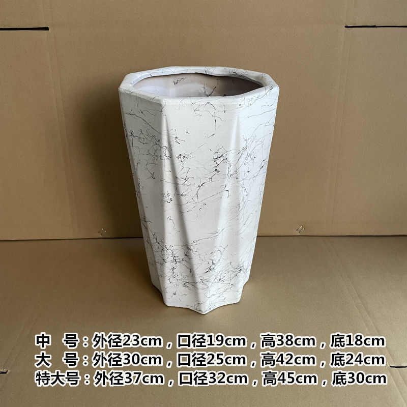 陶瓷花盆大量批发黑白色高筒螺纹特大号散尾葵树凤尾松金钱树代发