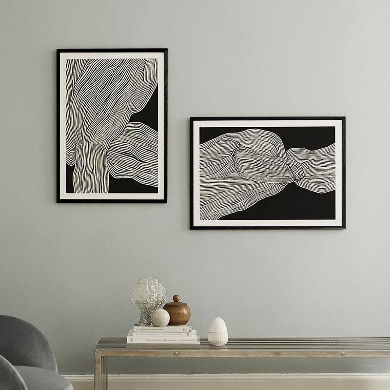 工业风复古抽象黑白几何线条装饰画小众轻奢挂画客厅餐厅卧室版画