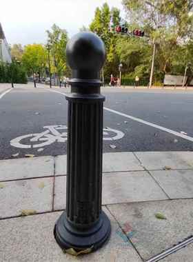 工厂销售黑色圆头氟碳漆铸铁罗马柱深圳挡车隔离防撞车止柱