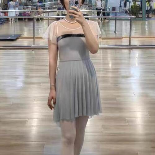 新款直销网大斜边芭蕾舞裙成人女体操服舞蹈练功服纱裙半身裙飘逸