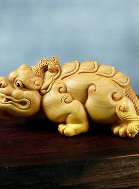 黄杨木雕刻工艺品中式文玩手把件饰品动物木质雕刻独角貔貅摆件