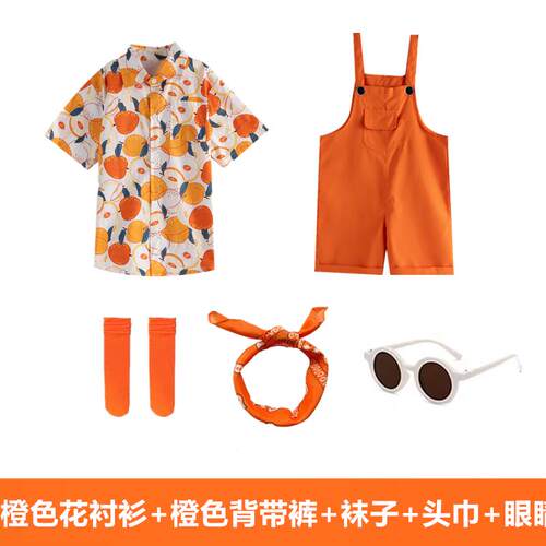 高档幼儿唱园六一服表演小学生合舞装蹈可爱背带裤套儿童啦啦队演
