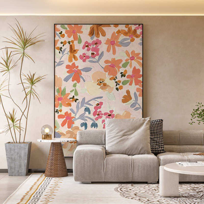奶油风  现代客厅沙发背景墙装饰画玄关壁画美式田园花朵温馨挂画