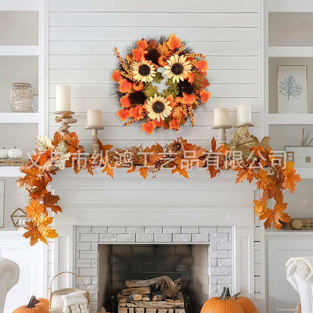 农舍新款仿真节花环挂2025向日葵南瓜丰收枫叶门秋季